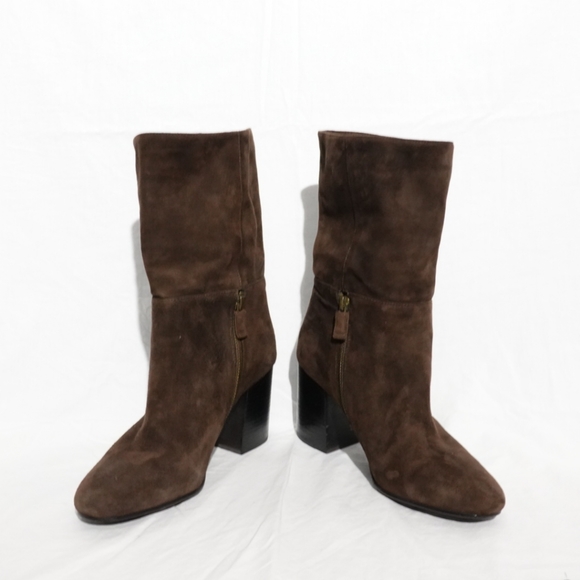 EILEEN FISHER Cinch SMOOTH Suede Block Heel Mid Boot Dark Brown, size 9 - Picture 3 of 7